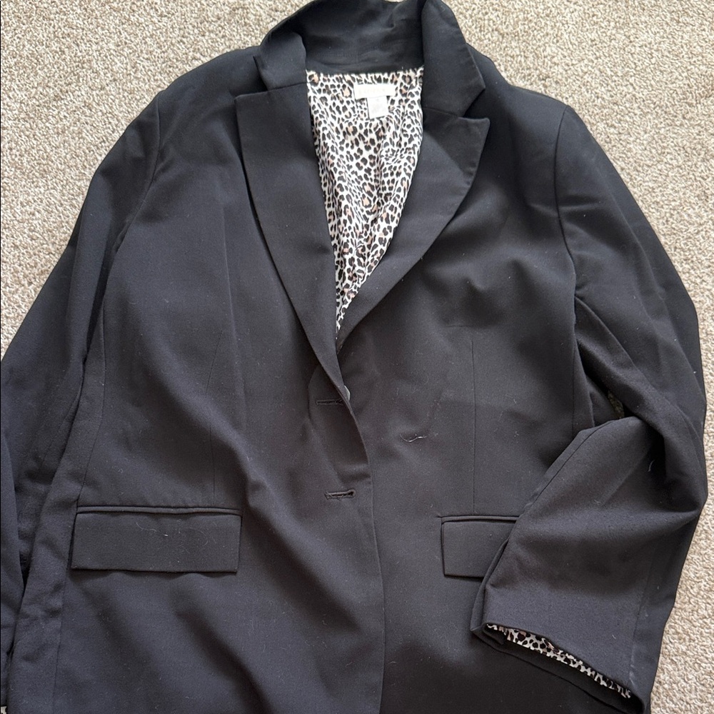Chico's Black Blazer with Leopard Print Lining